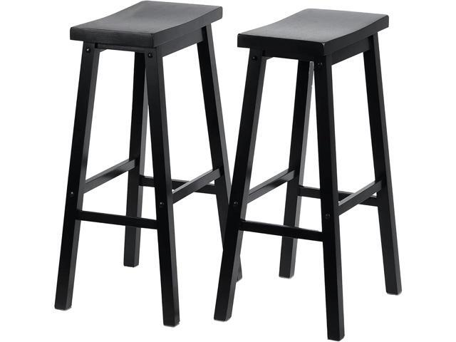 PJ Wood Classic Saddle-Seat 29' Tall Kitchen Counter Stools for Homes, Dining Spaces, and Bars with Backless Seats and 4 Square Legs, Black (4 Pack)