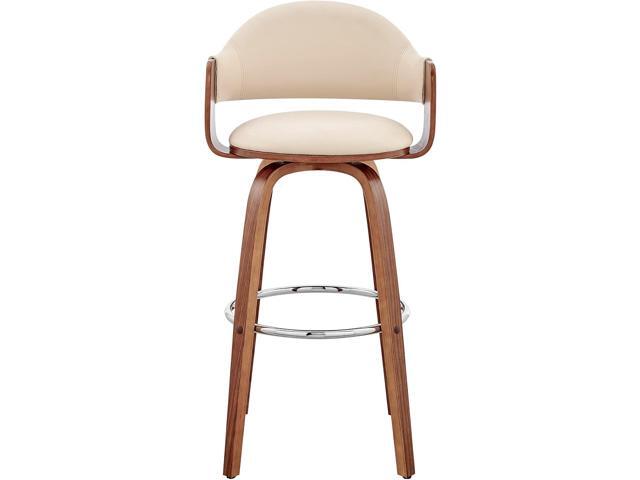 Armen Living Daxton Mid Century Modern Swivel Bar Stool for Kitchen Island Counter in Cream Faux Leather and Walnut Wood, 26' Seat Height
