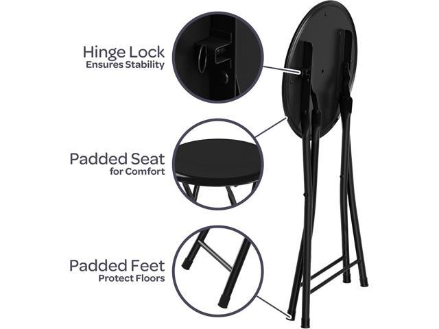Folding Stool - Backless 18-Inch Stool with 225lb Capacity for Kitchen or Rec Room - Portable Indoor Counter Bar Stools by Lavish Home (Black)