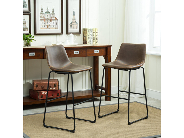 Roundhill Furniture Lotusville Vintage PU Leather Barstools, Antique Brown, Set of 2