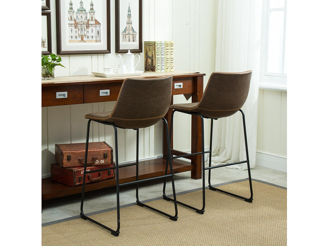 Roundhill Furniture Lotusville Vintage PU Leather Barstools, Antique Brown, Set of 2