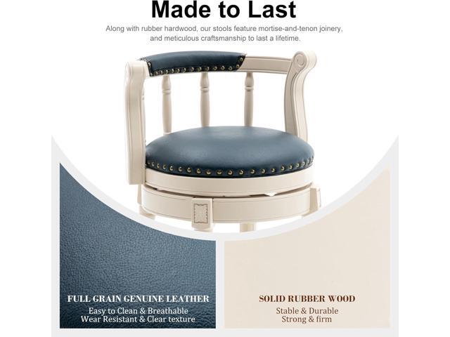 Bar Stools Modern Swivel Barstools Genuine Leather Upholstered Bar Stool Island Barstool with Footrest for Home Kitchen Dining Room (Set of 2 Blue,...