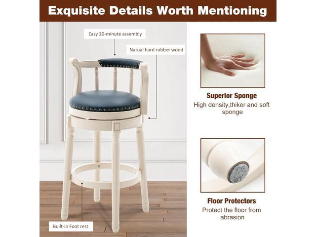 Bar Stools Modern Swivel Barstools Genuine Leather Upholstered Bar Stool Island Barstool with Footrest for Home Kitchen Dining Room (Set of 2 Blue,...