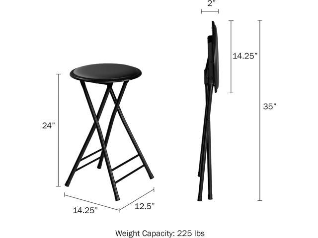 Folding Stool - Backless 24-Inch Stool with 225lb Capacity for Kitchen or Rec Room - Portable Indoor Counter Bar Stools by Lavish Home (Black)