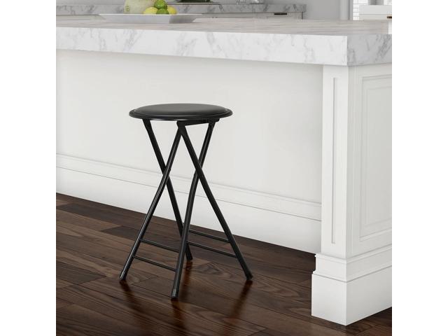 Folding Stool - Backless 24-Inch Stool with 225lb Capacity for Kitchen or Rec Room - Portable Indoor Counter Bar Stools by Lavish Home (Black)
