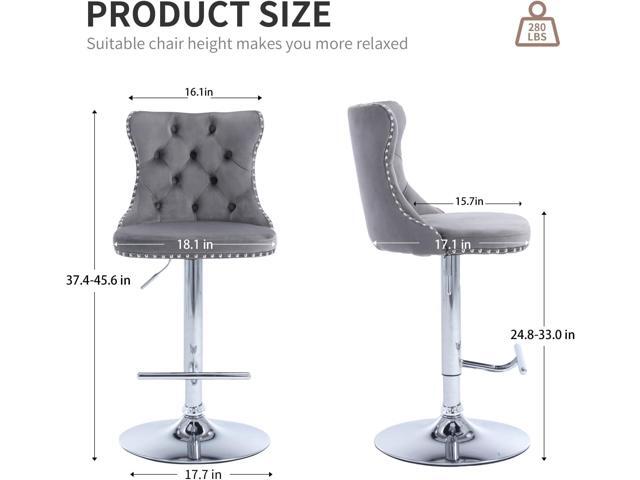 Modern Grey Velvet Bar Stools Set of 4, Adjustable Swivel Counter Height Bar Stools with Back, Upholstered Bar Height Chairs with Silver Footrest,...