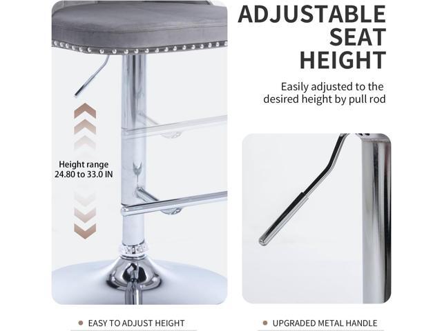 Modern Grey Velvet Bar Stools Set of 4, Adjustable Swivel Counter Height Bar Stools with Back, Upholstered Bar Height Chairs with Silver Footrest,...