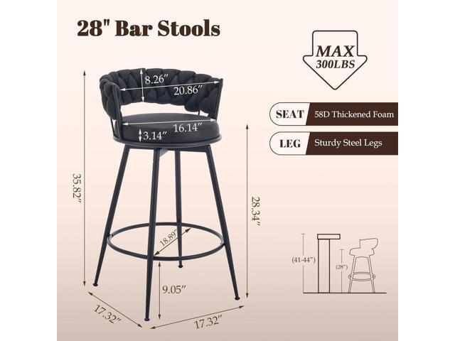 360° Swivel Bar Stools Set of 3, 28 inch Counter Height Bar Stools Modern Barstools with Woven Back and Suede Fabric, Metal Frame & Footrest for...