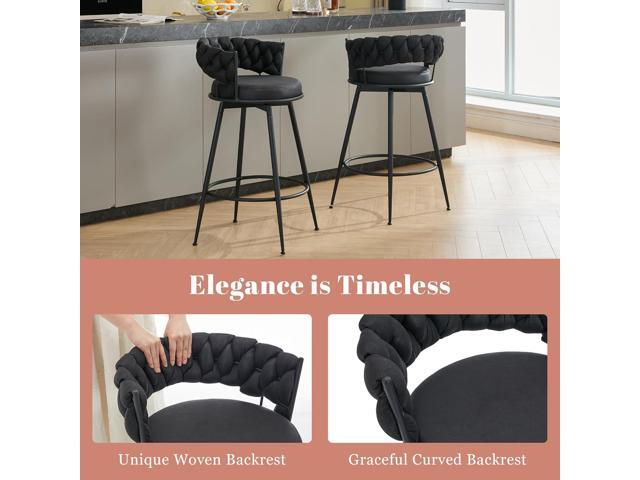 360° Swivel Bar Stools Set of 3, 28 inch Counter Height Bar Stools Modern Barstools with Woven Back and Suede Fabric, Metal Frame & Footrest for...