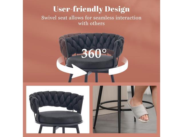 360° Swivel Bar Stools Set of 3, 28 inch Counter Height Bar Stools Modern Barstools with Woven Back and Suede Fabric, Metal Frame & Footrest for...