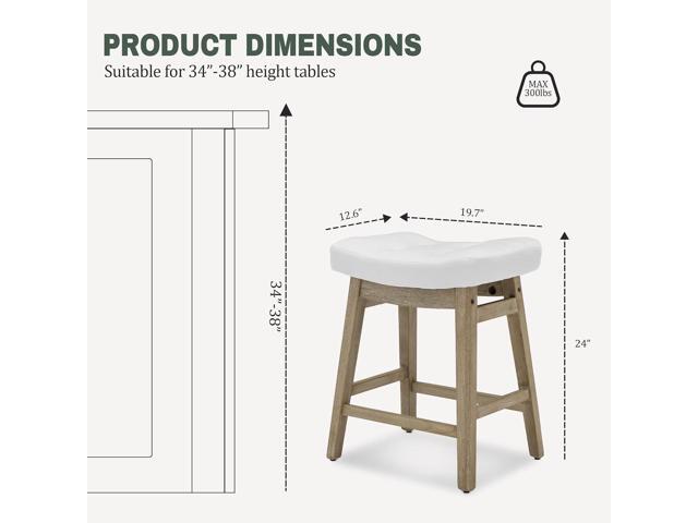 Counter Height White Bar Stools Set of 6 for Kitchen Counter Farmhouse Modern Barstools with Faux Leather Upholstered Backless Seat and Solid Wood...