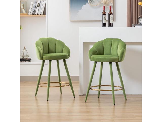Velvet Counter Stools Set of 4 Modern 25.5' Counter Height Barstool with Petal Back & Gold Metal Ring Footrest Comfy Upholstered Bar Chairs for...