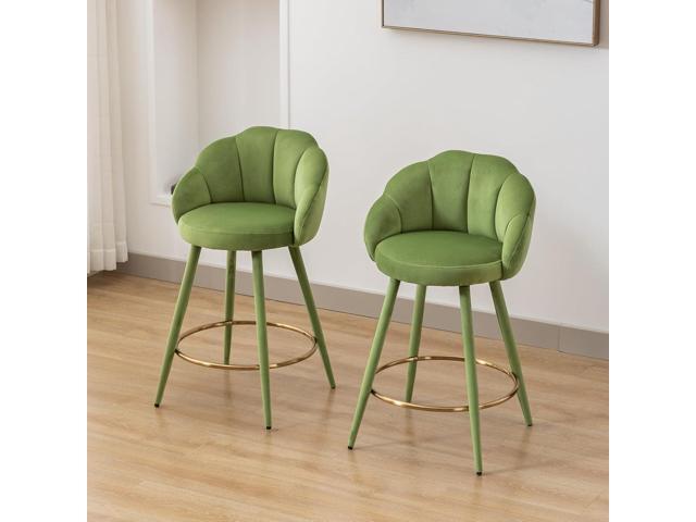 Velvet Counter Stools Set of 4 Modern 25.5' Counter Height Barstool with Petal Back & Gold Metal Ring Footrest Comfy Upholstered Bar Chairs for...