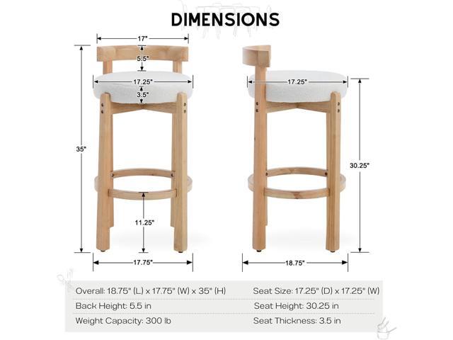 HEAH-YO Mid Century Modern Sherpa Bar Stools Set of 2, 30.25' Pub Height Stools with Back, Boucle Upholstered Barstools with Solid Wood Legs Bar...