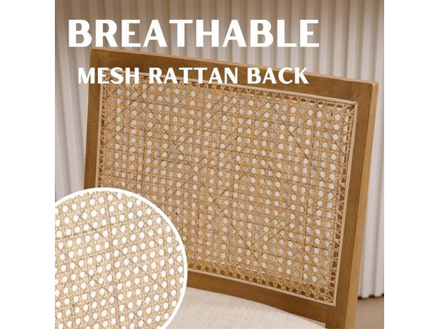 26.5' Rattan Bar Stools Set of 2 Modern Linen Fabric Upholstered Counter Height Bar Stools, Kitchen Island Barstools with Rattan Back, Natural...
