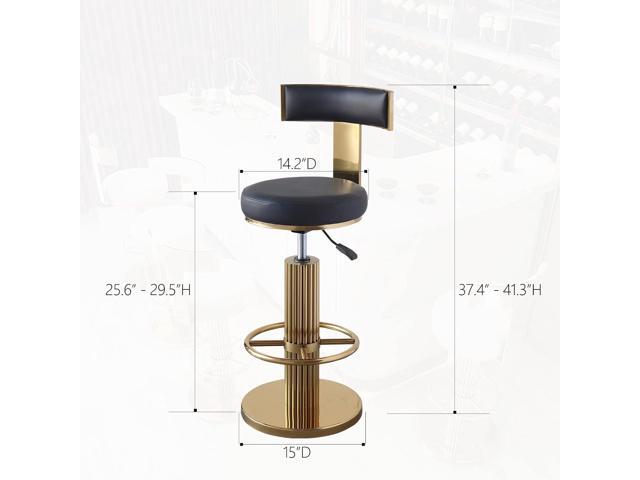 Swivel Bar Stools with Backrest, Modern Adjustable Height Counter Stool with Metal Legs and Comfortable Cushion, Black and Gold Bar Chair for...