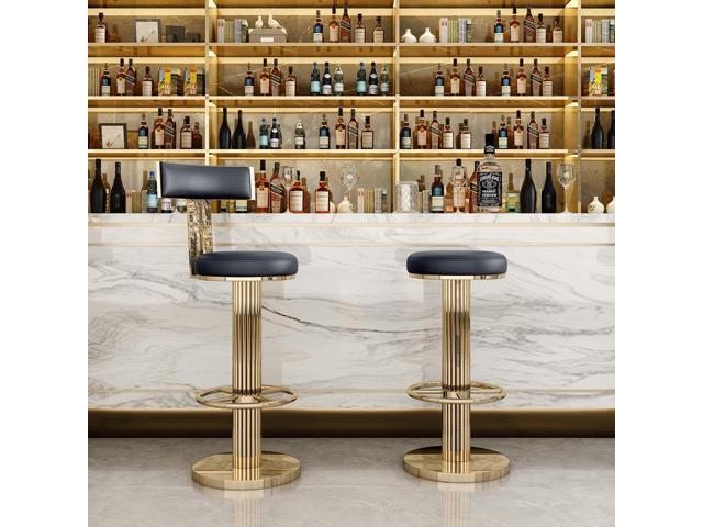 Swivel Bar Stools with Backrest, Modern Adjustable Height Counter Stool with Metal Legs and Comfortable Cushion, Black and Gold Bar Chair for...