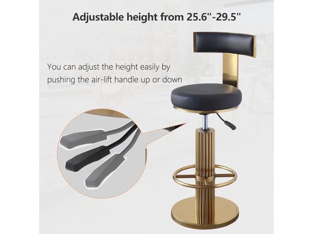 Swivel Bar Stools with Backrest, Modern Adjustable Height Counter Stool with Metal Legs and Comfortable Cushion, Black and Gold Bar Chair for...