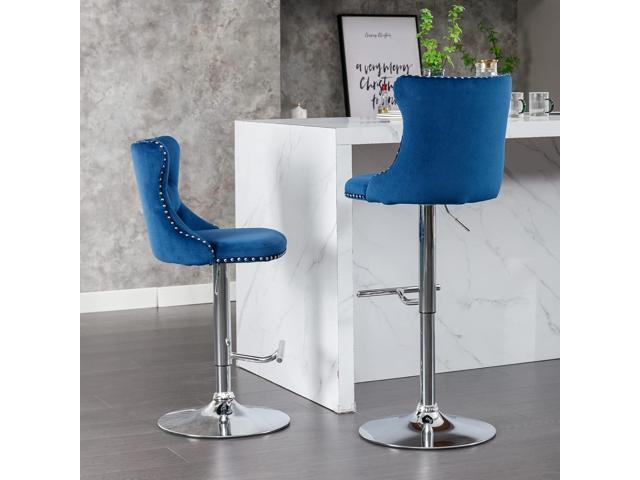 Swivel Counter Height Bar Stools Set of 4, Navy Kitchen Island Barstools, Velvet Adjustable Bar Height Stool Chairs, Tufted Back, Silver Chrome...