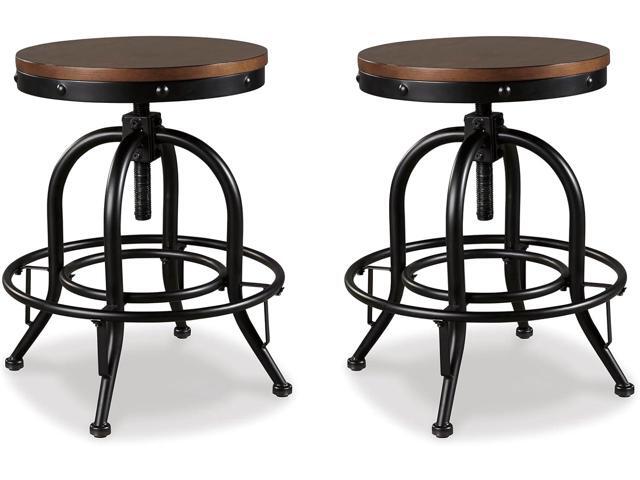 Signature Design by Ashley Valebeck Industrial Adjustable Height Swivel Barstool, 2 Count, Brown