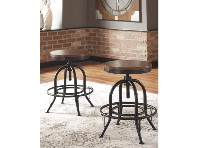 Signature Design by Ashley Valebeck Industrial Adjustable Height Swivel Barstool, 2 Count, Brown