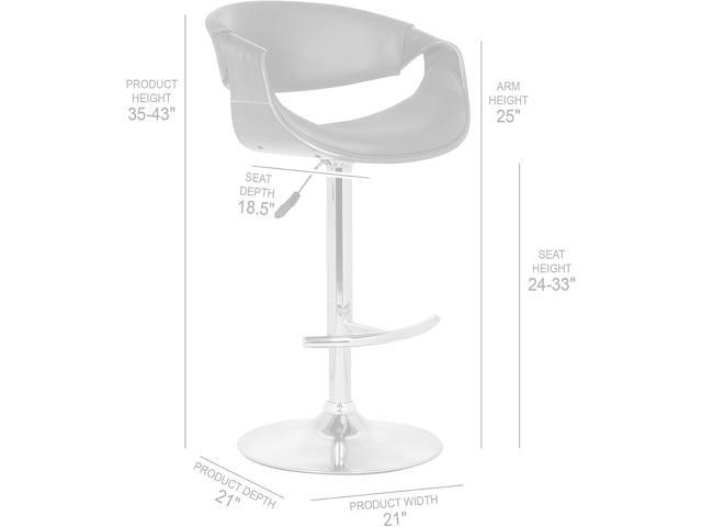 Armen Living Butterfly Swivel Adjustable Barstool in Black Faux Leather and Walnut Wood Finish