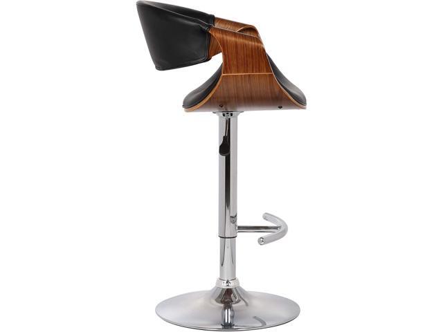 Armen Living Butterfly Swivel Adjustable Barstool in Black Faux Leather and Walnut Wood Finish