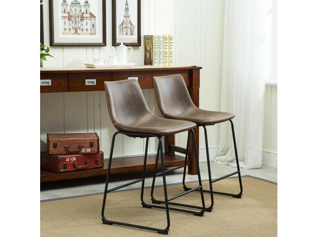 Roundhill Furniture Lotusville Vintage PU Leather Counter Height Stools, Antique Brown, Set of 2