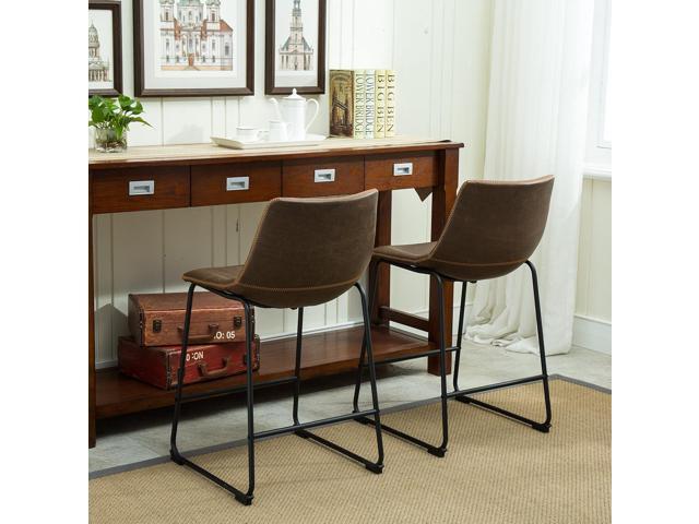 Roundhill Furniture Lotusville Vintage PU Leather Counter Height Stools, Antique Brown, Set of 2
