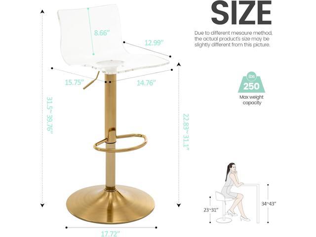 Brage Living Acrylic Bar Stools with Mid Back, Set of 2, Transparent Adjustable Swivel Airlift Barstools, Counter Height Bar Chairs for Kitchen...