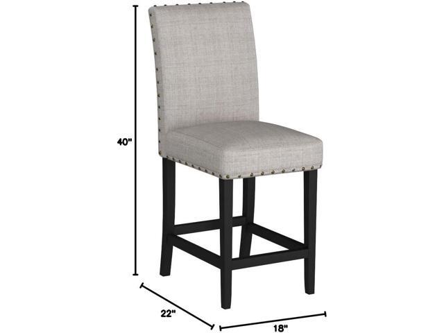Biony Tan Fabric Counter Height Stools with Nailhead Trim, Set of 2