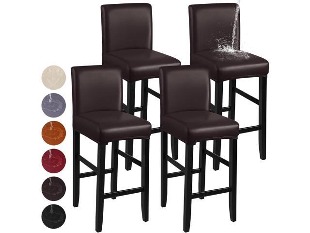 YISUN Bar Stool Covers, Stretch Waterproof PU Bar Stool Slipcover Removable Washable Bar Stool Chair Covers, High Chair Cover with Elastic Bands (4...