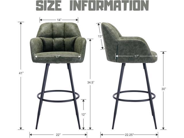 Leather Bar Stools Set of 4 Bar Height Stools with Backs Green Bar Chair for Kitchen Island Modern Barstools with Black Metal Legs, 30 Inch Bar Stools