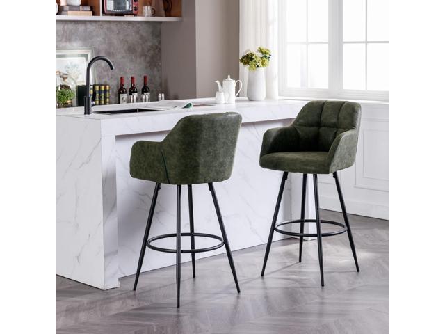 Leather Bar Stools Set of 4 Bar Height Stools with Backs Green Bar Chair for Kitchen Island Modern Barstools with Black Metal Legs, 30 Inch Bar Stools