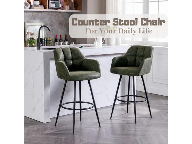 Leather Bar Stools Set of 4 Bar Height Stools with Backs Green Bar Chair for Kitchen Island Modern Barstools with Black Metal Legs, 30 Inch Bar Stools