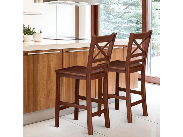 COSTWAY Bar Stools Set of 2, 25'' Antique Kitchen Counter Height Chairs with Wooden X-Shaped Backrest & Rubber Wood Legs, Suitable for Home, Cafe...