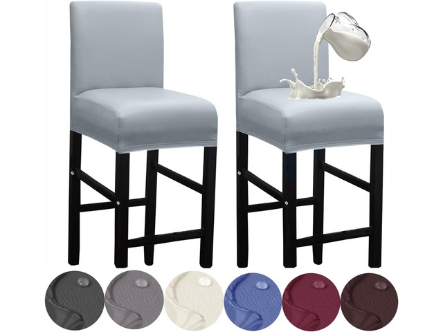 HFCNMY Bar Stool Covers,2 Pack Stretch Waterproof PU Bar Stool Covers with Backs Bar Stool Chair Covers Barstool Covers Slipcovers with Back Pub...