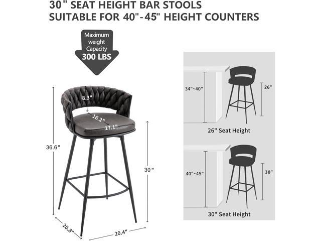 BV Bar Height Bar Stools Set of 2, 30 inch Seat Height Bar Stools, 180° Swivel Barstools with Woven Back and Footrest, Suede Fabric Counter Stools...