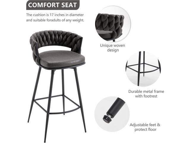 BV Bar Height Bar Stools Set of 2, 30 inch Seat Height Bar Stools, 180° Swivel Barstools with Woven Back and Footrest, Suede Fabric Counter Stools...