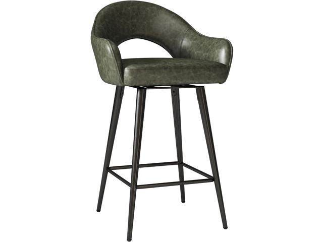 DUOMAY Swivel Counter Stools Set of 2, Modern 27' Low Bar Stools PU Upholstered Kitchen Island Chairs with Black Metal Legs for Home Kitchen Bistro...