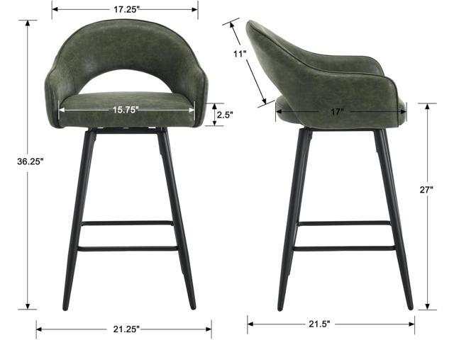 DUOMAY Swivel Counter Stools Set of 2, Modern 27' Low Bar Stools PU Upholstered Kitchen Island Chairs with Black Metal Legs for Home Kitchen Bistro...