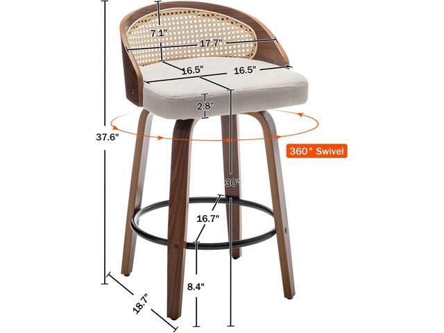 30' Swivel Rattan Bar Stools Set of 2,Mid-Century Modern Beige Linen Fabric Upholstered Counter Height Stools,Kitchen Island Barstools with Rattan...