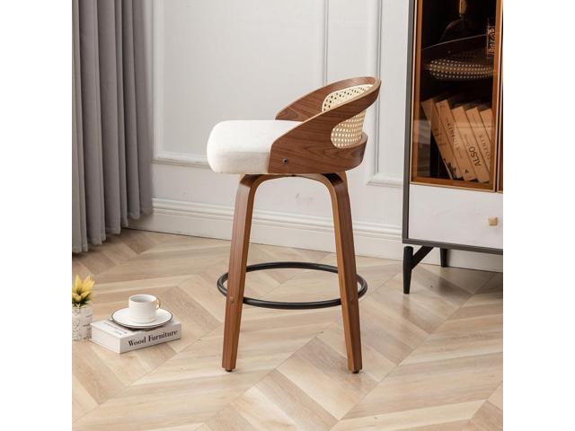 30' Swivel Rattan Bar Stools Set of 2,Mid-Century Modern Beige Linen Fabric Upholstered Counter Height Stools,Kitchen Island Barstools with Rattan...