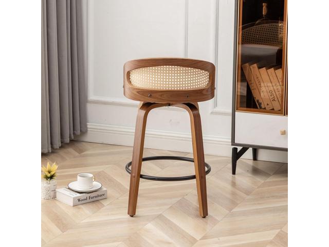 30' Swivel Rattan Bar Stools Set of 2,Mid-Century Modern Beige Linen Fabric Upholstered Counter Height Stools,Kitchen Island Barstools with Rattan...
