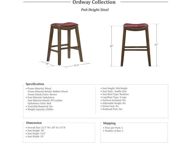Homelegance Ordway Pub Height Bar Stool, 30'SH, Red