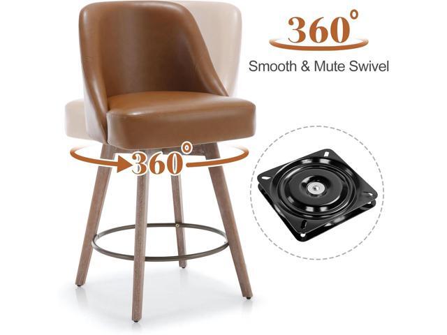 Counter Height Bar Stools Set of 3, Mid-Century Swivel Bar Chairs with Backs and Beech Wood Legs, 26 Inch Seat Height, PU Leather Upholstered...