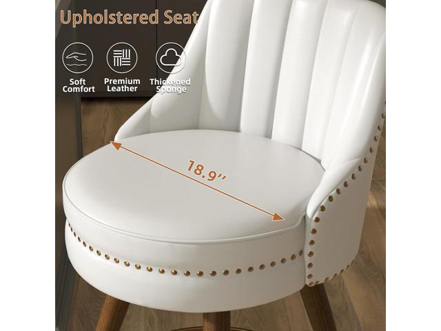 Counter Height Bar Stools Set of 2, 24' Leather Bar Stools with Backs, Swivel Counter Stools with Wooden Legs for Kitchen, Dining Room, Bar, Cream...