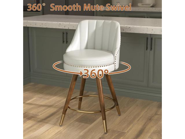 Counter Height Bar Stools Set of 2, 24' Leather Bar Stools with Backs, Swivel Counter Stools with Wooden Legs for Kitchen, Dining Room, Bar, Cream...