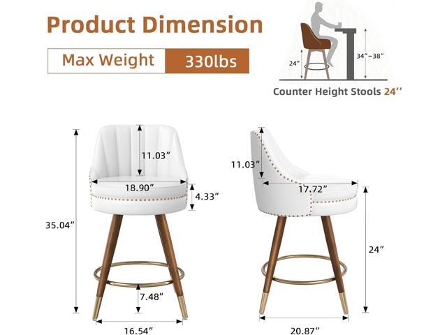 Counter Height Bar Stools Set of 2, 24' Leather Bar Stools with Backs, Swivel Counter Stools with Wooden Legs for Kitchen, Dining Room, Bar, Cream...
