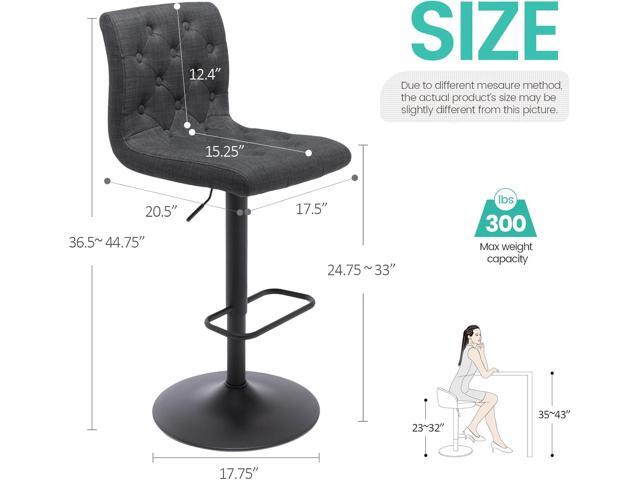 Brage Living Tufted Fabric Bar Stools Set of 2, Adjustable Swivel Counter Height Barstools with Back, Upholstered Armless Airlift Bar Chairs for...